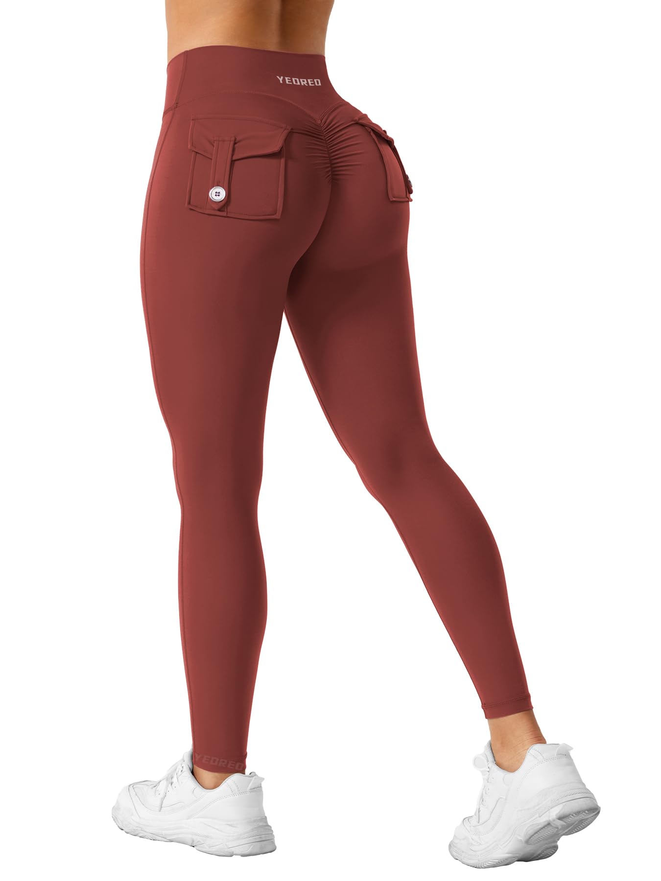 YEOREO Sport Leggings with Pockets for Women V Waist Gym Leggings Butt Lifting Workout Cargo Yoga Fitness Leggings