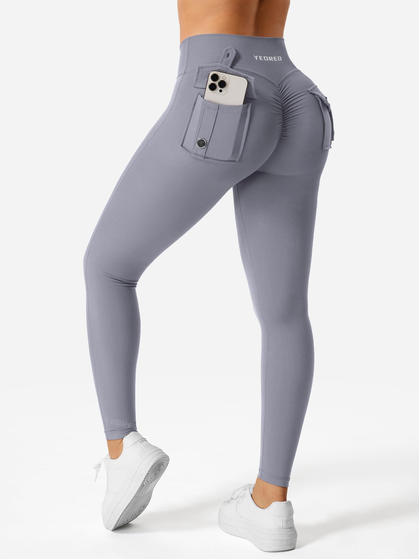 YEOREO Sport Leggings with Pockets for Women V Waist Gym Leggings Butt Lifting Workout Cargo Yoga Fitness Leggings