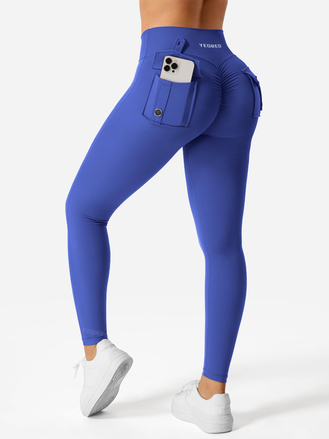 YEOREO Sport Leggings with Pockets for Women V Waist Gym Leggings Butt Lifting Workout Cargo Yoga Fitness Leggings