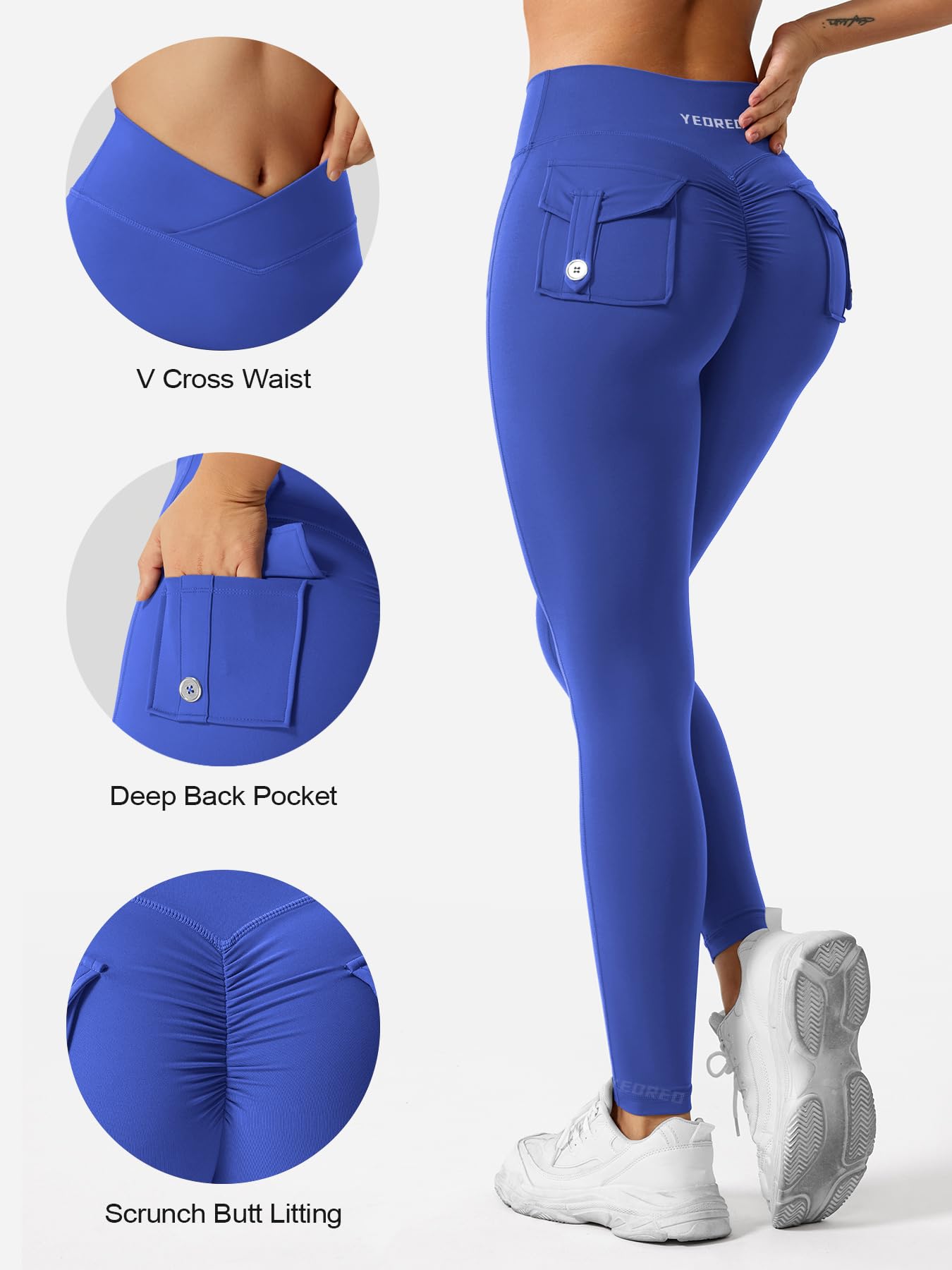 YEOREO Sport Leggings with Pockets for Women V Waist Gym Leggings Butt Lifting Workout Cargo Yoga Fitness Leggings