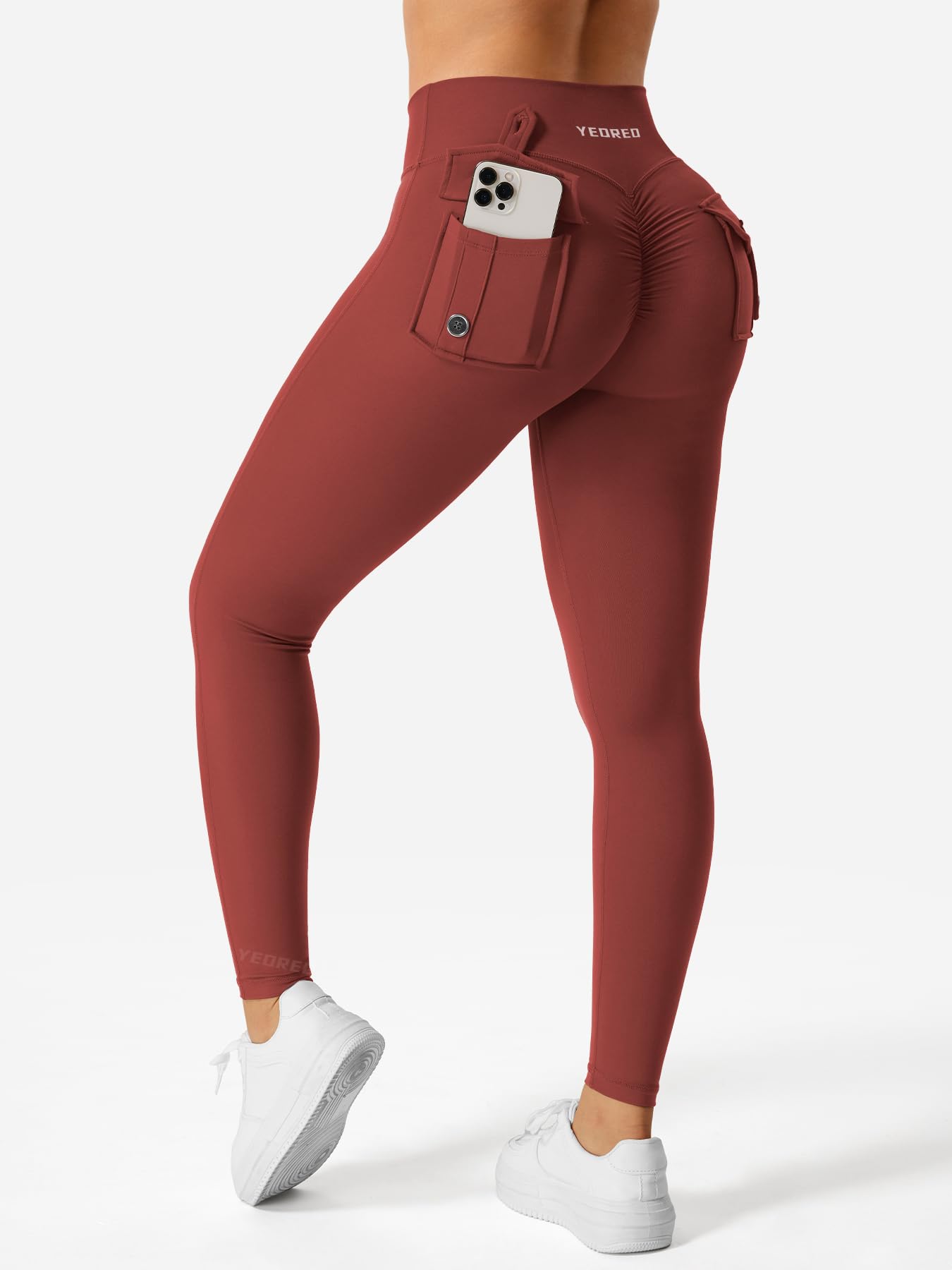 YEOREO Sport Leggings with Pockets for Women V Waist Gym Leggings Butt Lifting Workout Cargo Yoga Fitness Leggings