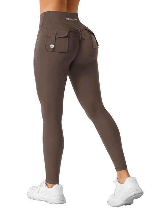 YEOREO Sport Leggings with Pockets for Women V Waist Gym Leggings Butt Lifting Workout Cargo Yoga Fitness Leggings