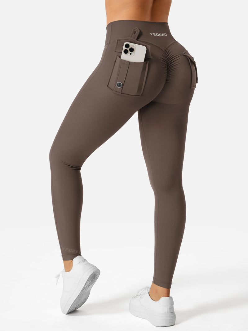 YEOREO Sport Leggings with Pockets for Women V Waist Gym Leggings Butt Lifting Workout Cargo Yoga Fitness Leggings