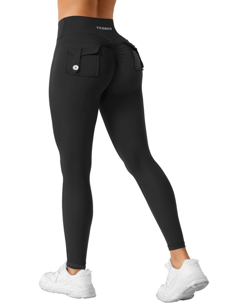 YEOREO Sport Leggings with Pockets for Women V Waist Gym Leggings Butt Lifting Workout Cargo Yoga Fitness Leggings