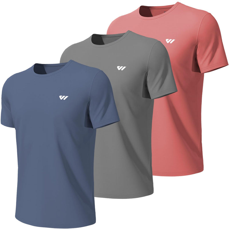 Wulibike Mens Active Wear Crew Neck Dry-Fit Breathable Running T Shirt Moisture Wicking Activewear Shirts 3 or 5 Pack
