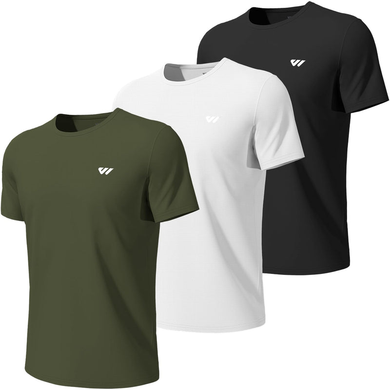 Wulibike Mens Active Wear Crew Neck Dry-Fit Breathable Running T Shirt Moisture Wicking Activewear Shirts 3 or 5 Pack